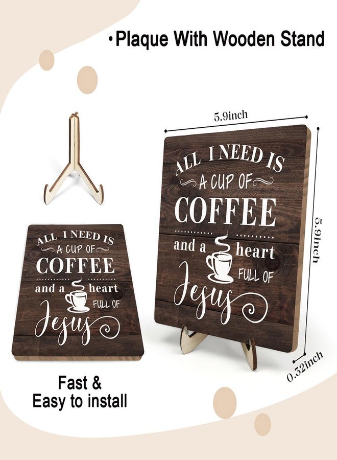 DMADNF Coffee Bar Sign Plaque Decor-A Heart Full of Jesus,Cafe Bar Accessories,Christian Rustic Wooden Tabletop Plaque with Stand, Faith Scripture Mini Counter Sign for Kitchen Coffee Station Office 5.9x5.9 - Image 2